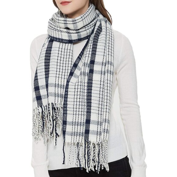 Accessories - Women's Small Plaid Black White Fashion Shawl Big Grid Winter Warm Lattice Scarf